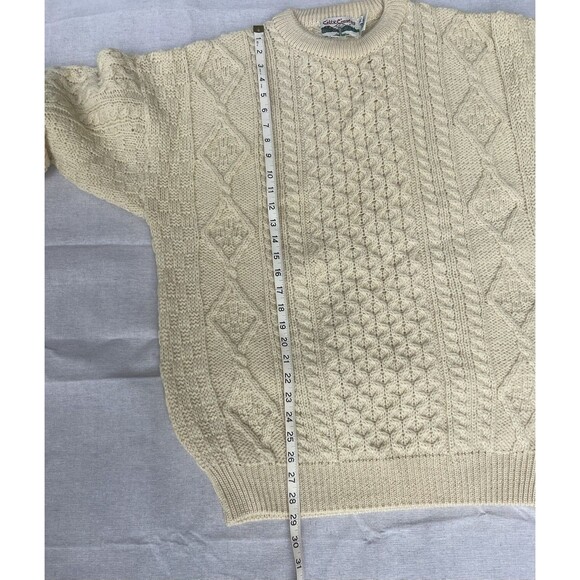 Celtic Country Ireland Sweater Mens XL Wool Chunky Fisherman Knit Aran Ivory - Picture 11 of 14